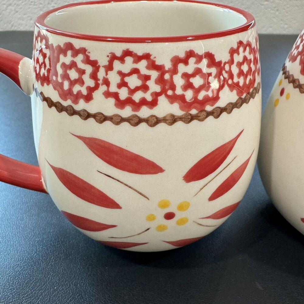 Temptations By Tara Mugs 14 oz Old World Cranberry Red Coffee Tea Cup - Set of 2